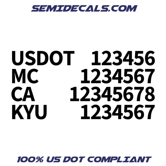 usdot, mc, ca, kyu, gvw truck decal sticker (justified)