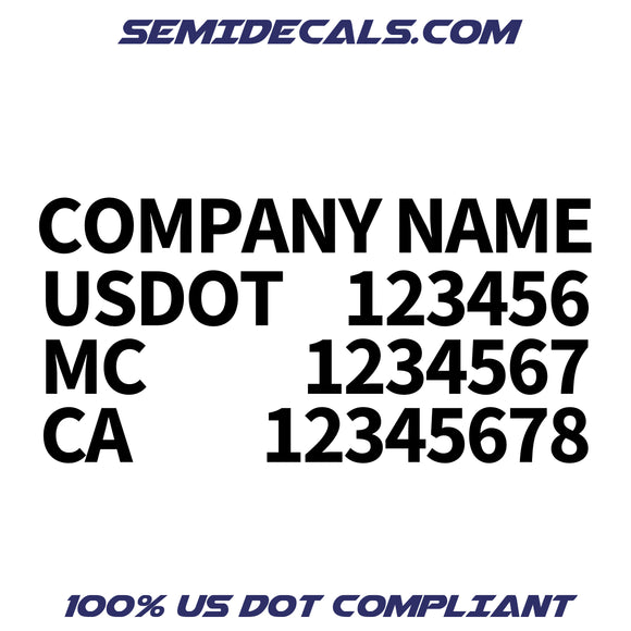 company name usdot mc ca truck decal sticker justified for trucks