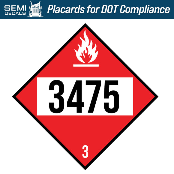 Hazard Class 3: Flammable Liquid UN # 3475 Placard