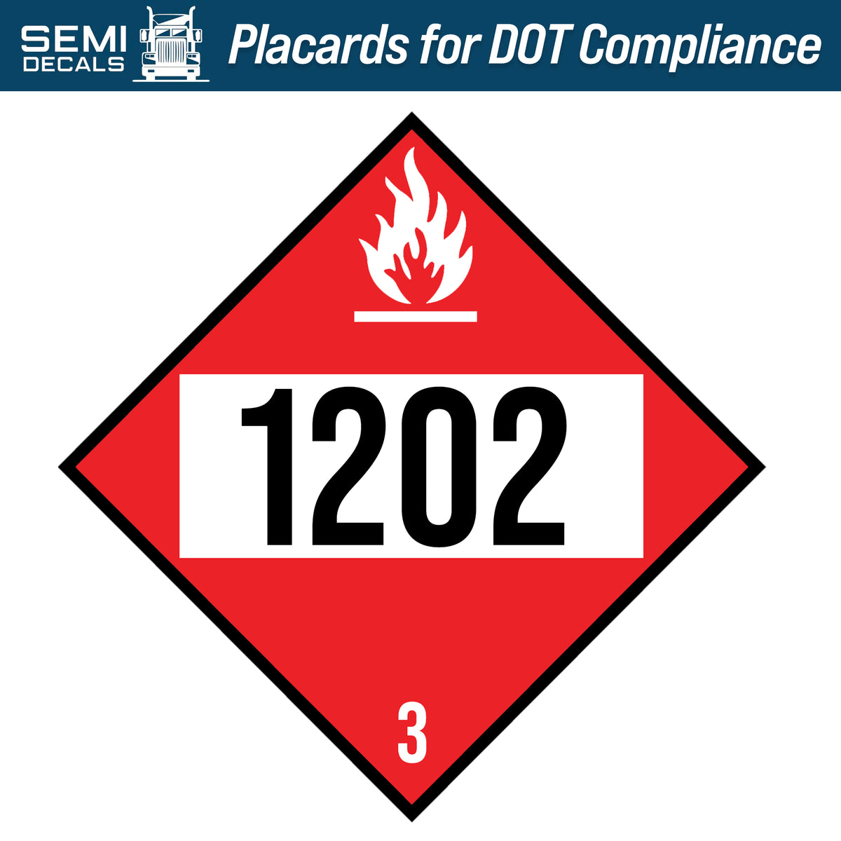 Hazard Class 3: Flammable Liquid UN # 1202 Placard – Semi Decals
