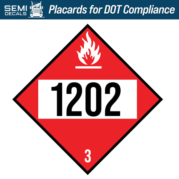 1202 Sticker Hazard Class 3: Flammable Liquid UN # 1202 Placard – Semi Decals