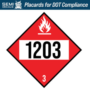 Hazard Class 3: Flammable Liquid UN # 1203 Placard
