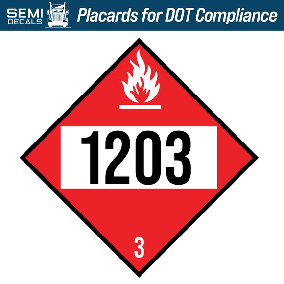 Hazard Class 3: Flammable Liquid UN # 1203 Placard
