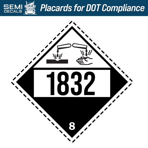 1832 Numbers Hazard Class 8: Corrosive UN # 1832 Placard – Semi Decals