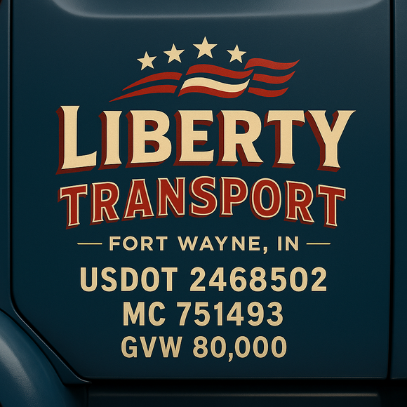 Custom Designed Semi-Truck, Work Truck, Hot Shot, Truck Door Decal Sticker Lettering | Includes Company/Business Name, City, State, USDOT, MC, GVW, CA, KYU Regulation Numbers