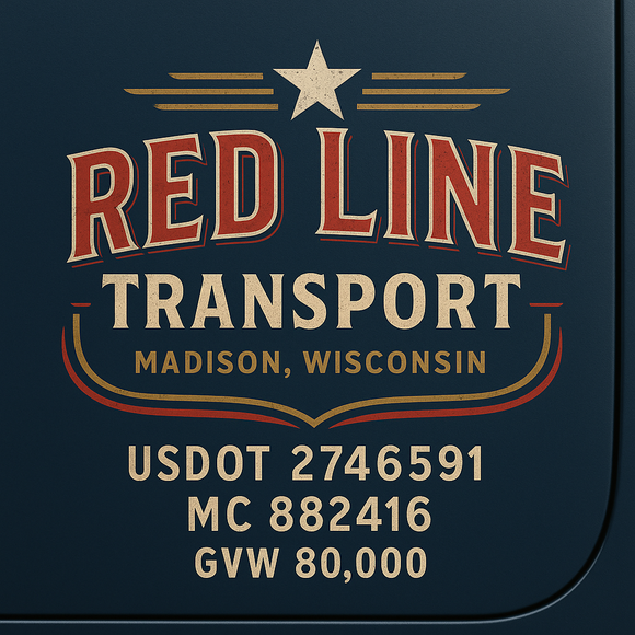 Custom Designed Semi-Truck, Work Truck, Hot Shot, Truck Door Decal Sticker Lettering | Includes Company/Business Name, City, State, USDOT, MC, GVW, CA, KYU Regulation Numbers