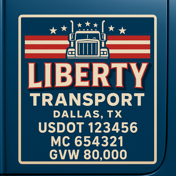 Custom Designed Semi-Truck, Work Truck, Hot Shot, Truck Door Decal Sticker Lettering | Includes Company/Business Name, City, State, USDOT, MC, GVW, CA, KYU Regulation Numbers