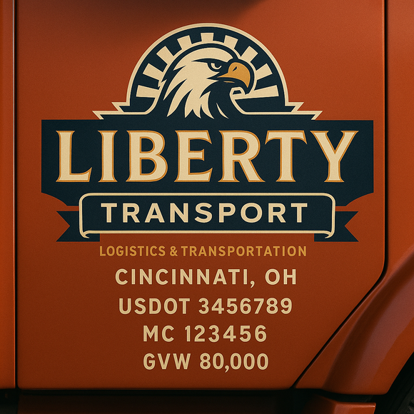 Custom Designed Semi-Truck, Work Truck, Hot Shot, Truck Door Decal Sticker Lettering | Includes Company/Business Name, City, State, USDOT, MC, GVW, CA, KYU Regulation Numbers