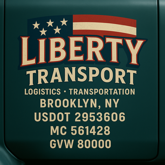 Custom Designed Semi-Truck, Work Truck, Hot Shot, Truck Door Decal Sticker Lettering | Includes Company/Business Name, City, State, USDOT, MC, GVW, CA, KYU Regulation Numbers