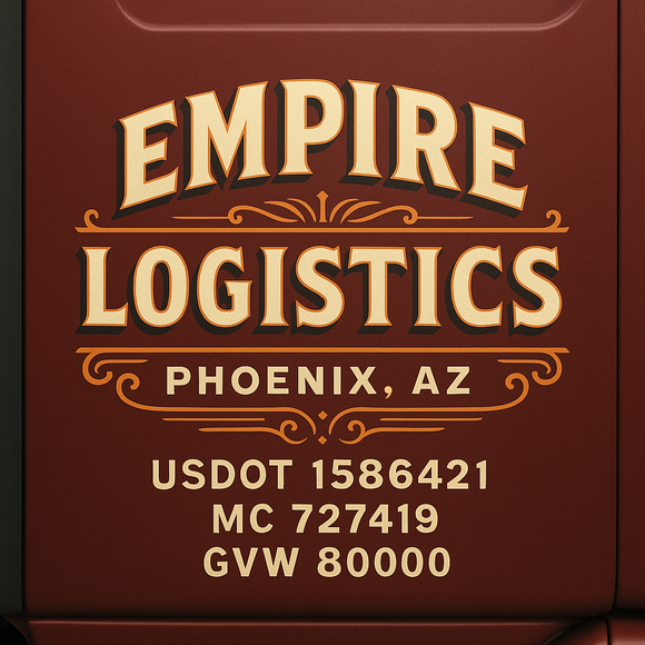 Custom Designed Semi-Truck, Work Truck, Hot Shot, Truck Door Decal Sticker Lettering | Includes Company/Business Name, City, State, USDOT, MC, GVW, CA, KYU Regulation Numbers