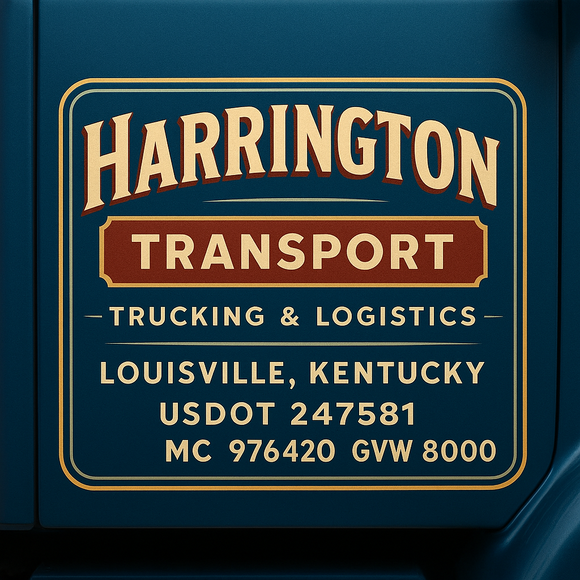 Custom Designed Semi-Truck, Work Truck, Hot Shot, Truck Door Decal Sticker Lettering | Includes Company/Business Name, City, State, USDOT, MC, GVW, CA, KYU Regulation Numbers