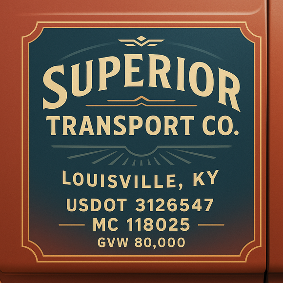 Custom Designed Semi-Truck, Work Truck, Hot Shot, Truck Door Decal Sticker Lettering | Includes Company/Business Name, City, State, USDOT, MC, GVW, CA, KYU Regulation Numbers