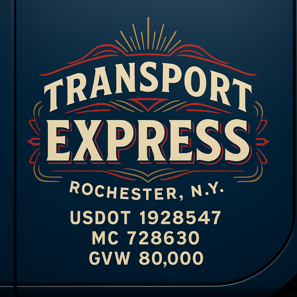 Custom Designed Semi-Truck, Work Truck, Hot Shot, Truck Door Decal Sticker Lettering | Includes Company/Business Name, City, State, USDOT, MC, GVW, CA, KYU Regulation Numbers