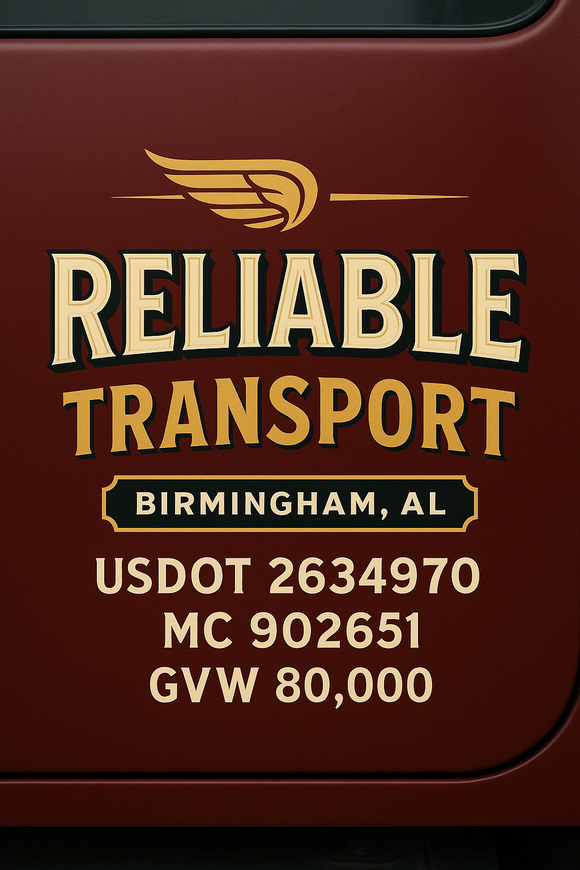 Custom Designed Semi-Truck, Work Truck, Hot Shot, Truck Door Decal Sticker Lettering | Includes Company/Business Name, City, State, USDOT, MC, GVW, CA, KYU Regulation Numbers