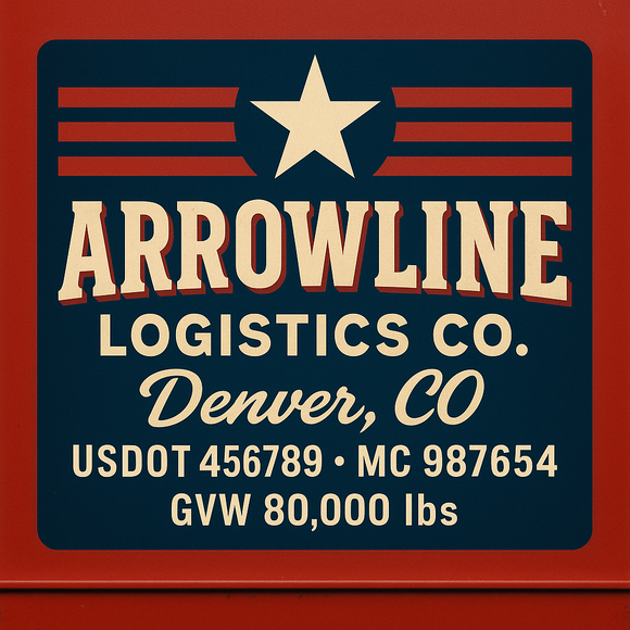 Custom Designed Semi-Truck, Work Truck, Hot Shot, Truck Door Decal Sticker Lettering | Includes Company/Business Name, City, State, USDOT, MC, GVW, CA, KYU Regulation Numbers