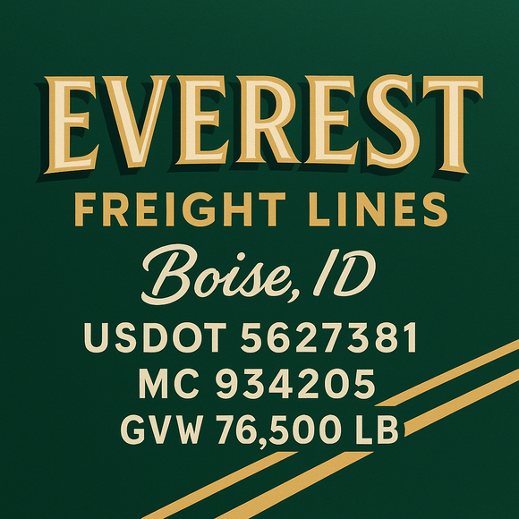 Custom Designed Semi-Truck, Work Truck, Hot Shot, Truck Door Decal Sticker Lettering | Includes Company/Business Name, City, State, USDOT, MC, GVW, CA, KYU Regulation Numbers