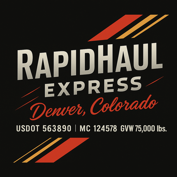 Custom Designed Semi-Truck, Work Truck, Hot Shot, Truck Door Decal Sticker Lettering | Includes Company/Business Name, City, State, USDOT, MC, GVW, CA, KYU Regulation Numbers