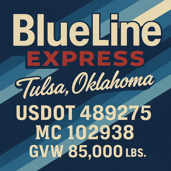 Custom Designed Semi-Truck, Work Truck, Hot Shot, Truck Door Decal Sticker Lettering | Includes Company/Business Name, City, State, USDOT, MC, GVW, CA, KYU Regulation Numbers