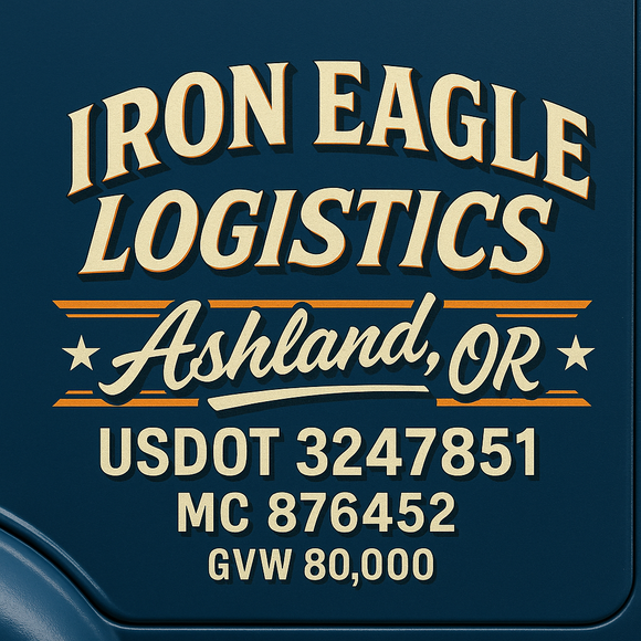 Custom Designed Semi-Truck, Work Truck, Hot Shot, Truck Door Decal Sticker Lettering | Includes Company/Business Name, City, State, USDOT, MC, GVW, CA, KYU Regulation Numbers