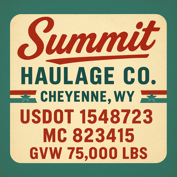 Custom Designed Semi-Truck, Work Truck, Hot Shot, Truck Door Decal Sticker Lettering | Includes Company/Business Name, City, State, USDOT, MC, GVW, CA, KYU Regulation Numbers