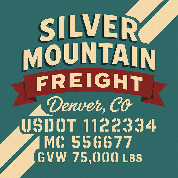 Custom Designed Semi-Truck, Work Truck, Hot Shot, Truck Door Decal Sticker Lettering | Includes Company/Business Name, City, State, USDOT, MC, GVW, CA, KYU Regulation Numbers