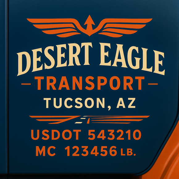 Custom Designed Semi-Truck, Work Truck, Hot Shot, Truck Door Decal Sticker Lettering | Includes Company/Business Name, City, State, USDOT, MC, GVW, CA, KYU Regulation Numbers