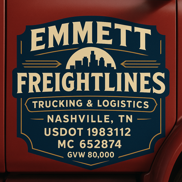 Custom Designed Semi-Truck, Work Truck, Hot Shot, Truck Door Decal Sticker Lettering | Includes Company/Business Name, City, State, USDOT, MC, GVW, CA, KYU Regulation Numbers