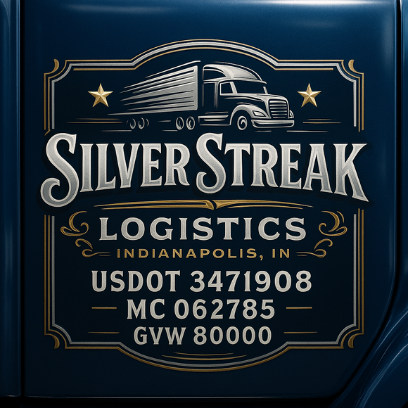 Custom Designed Semi-Truck, Work Truck, Hot Shot, Truck Door Decal Sticker Lettering | Includes Company/Business Name, City, State, USDOT, MC, GVW, CA, KYU Regulation Numbers