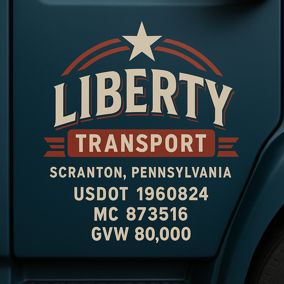 Custom Designed Semi-Truck, Work Truck, Hot Shot, Truck Door Decal Sticker Lettering | Includes Company/Business Name, City, State, USDOT, MC, GVW, CA, KYU Regulation Numbers