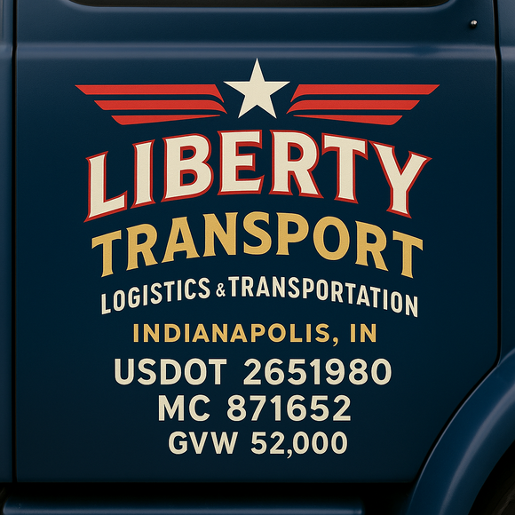 Custom Designed Semi-Truck, Work Truck, Hot Shot, Truck Door Decal Sticker Lettering | Includes Company/Business Name, City, State, USDOT, MC, GVW, CA, KYU Regulation Numbers