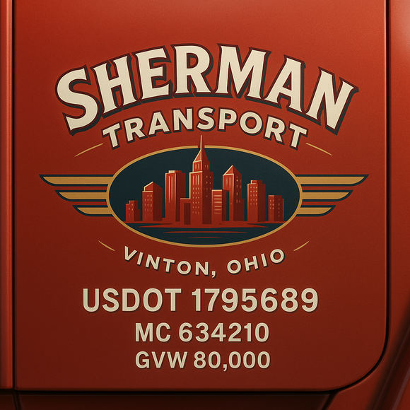 Custom Designed Semi-Truck, Work Truck, Hot Shot, Truck Door Decal Sticker Lettering | Includes Company/Business Name, City, State, USDOT, MC, GVW, CA, KYU Regulation Numbers