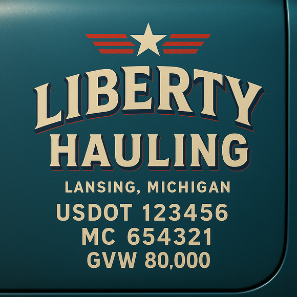 Custom Designed Semi-Truck, Work Truck, Hot Shot, Truck Door Decal Sticker Lettering | Includes Company/Business Name, City, State, USDOT, MC, GVW, CA, KYU Regulation Numbers