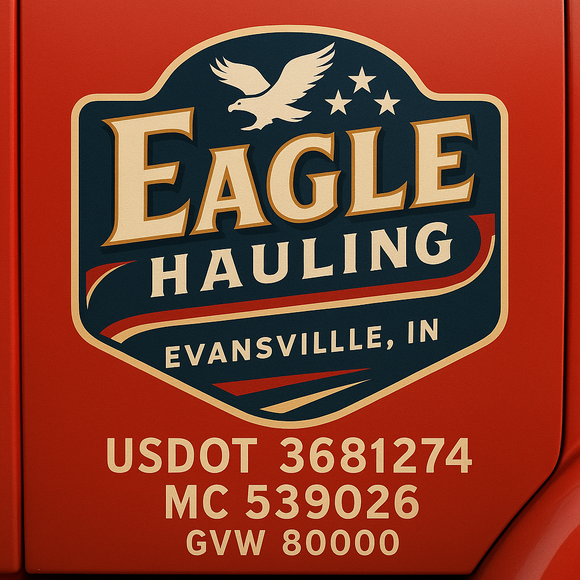 Custom Designed Semi-Truck, Work Truck, Hot Shot, Truck Door Decal Sticker Lettering | Includes Company/Business Name, City, State, USDOT, MC, GVW, CA, KYU Regulation Numbers