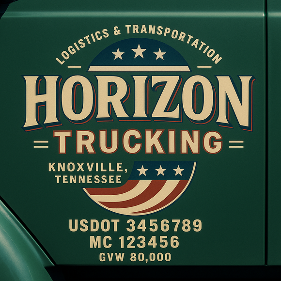 Custom Designed Semi-Truck, Work Truck, Hot Shot, Truck Door Decal Sticker Lettering | Includes Company/Business Name, City, State, USDOT, MC, GVW, CA, KYU Regulation Numbers