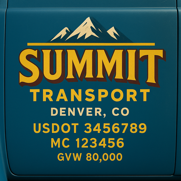 Custom Designed Semi-Truck, Work Truck, Hot Shot, Truck Door Decal Sticker Lettering | Includes Company/Business Name, City, State, USDOT, MC, GVW, CA, KYU Regulation Numbers