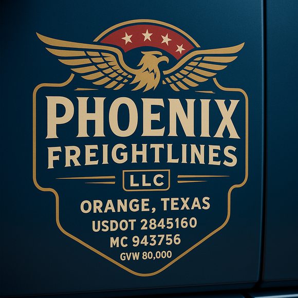 Custom Designed Semi-Truck, Work Truck, Hot Shot, Truck Door Decal Sticker Lettering | Includes Company/Business Name, City, State, USDOT, MC, GVW, CA, KYU Regulation Numbers