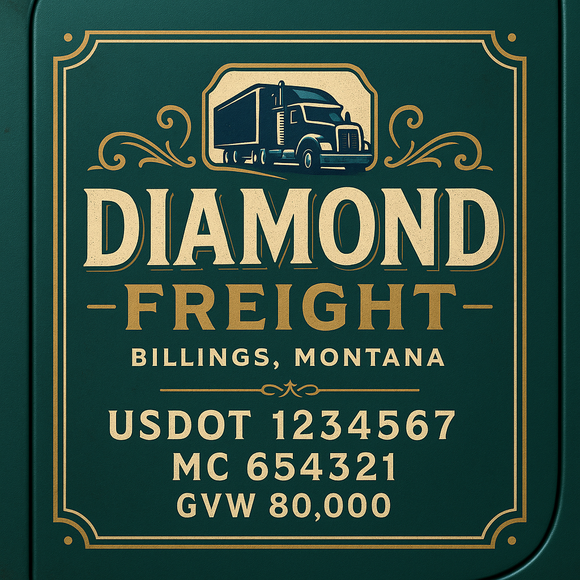Custom Designed Semi-Truck, Work Truck, Hot Shot, Truck Door Decal Sticker Lettering | Includes Company/Business Name, City, State, USDOT, MC, GVW, CA, KYU Regulation Numbers