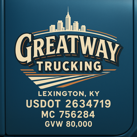 Custom Designed Semi-Truck, Work Truck, Hot Shot, Truck Door Decal Sticker Lettering | Includes Company/Business Name, City, State, USDOT, MC, GVW, CA, KYU Regulation Numbers