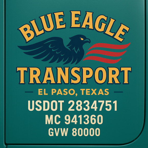 Custom Designed Semi-Truck, Work Truck, Hot Shot, Truck Door Decal Sticker Lettering | Includes Company/Business Name, City, State, USDOT, MC, GVW, CA, KYU Regulation Numbers