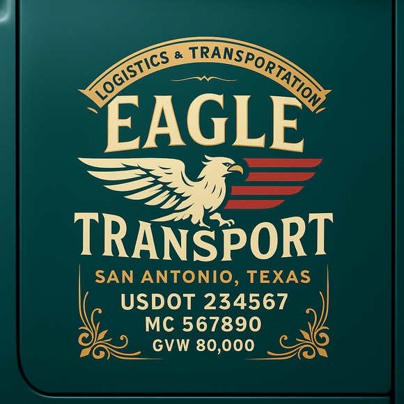 Custom Designed Semi-Truck, Work Truck, Hot Shot, Truck Door Decal Sticker Lettering | Includes Company/Business Name, City, State, USDOT, MC, GVW, CA, KYU Regulation Numbers