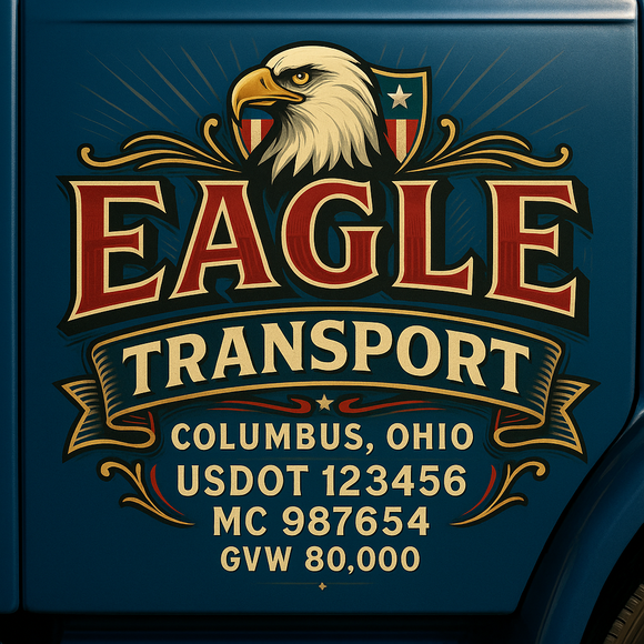 Custom Designed Semi-Truck, Work Truck, Hot Shot, Truck Door Decal Sticker Lettering | Includes Company/Business Name, City, State, USDOT, MC, GVW, CA, KYU Regulation Numbers