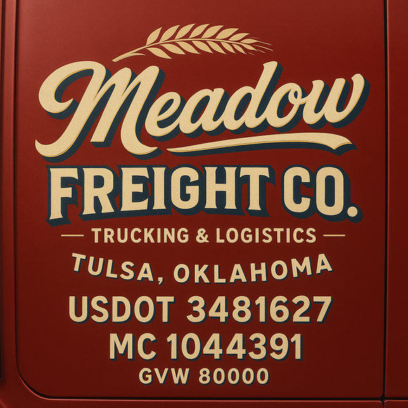 Custom Designed Semi-Truck, Work Truck, Hot Shot, Truck Door Decal Sticker Lettering | Includes Company/Business Name, City, State, USDOT, MC, GVW, CA, KYU Regulation Numbers