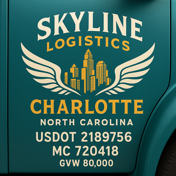 Custom Designed Semi-Truck, Work Truck, Hot Shot, Truck Door Decal Sticker Lettering | Includes Company/Business Name, City, State, USDOT, MC, GVW, CA, KYU Regulation Numbers