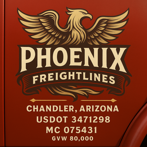 Custom Designed Semi-Truck, Work Truck, Hot Shot, Truck Door Decal Sticker Lettering | Includes Company/Business Name, City, State, USDOT, MC, GVW, CA, KYU Regulation Numbers