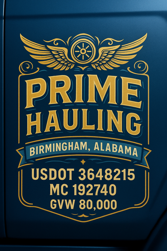 Custom Designed Semi-Truck, Work Truck, Hot Shot, Truck Door Decal Sticker Lettering | Includes Company/Business Name, City, State, USDOT, MC, GVW, CA, KYU Regulation Numbers