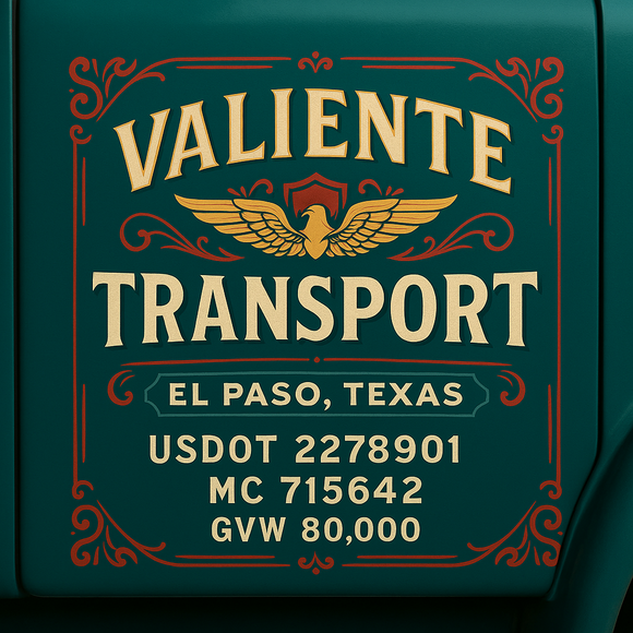 Custom Designed Semi-Truck, Work Truck, Hot Shot, Truck Door Decal Sticker Lettering | Includes Company/Business Name, City, State, USDOT, MC, GVW, CA, KYU Regulation Numbers