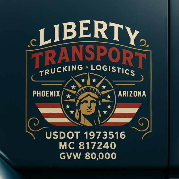 Custom Designed Semi-Truck, Work Truck, Hot Shot, Truck Door Decal Sticker Lettering | Includes Company/Business Name, City, State, USDOT, MC, GVW, CA, KYU Regulation Numbers