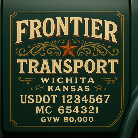 Custom Designed Semi-Truck, Work Truck, Hot Shot, Truck Door Decal Sticker Lettering | Includes Company/Business Name, City, State, USDOT, MC, GVW, CA, KYU Regulation Numbers