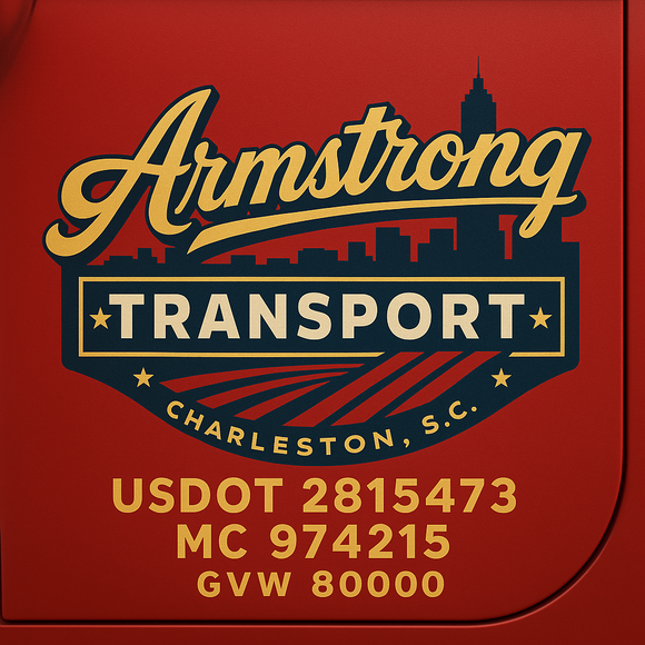 Custom Designed Semi-Truck, Work Truck, Hot Shot, Truck Door Decal Sticker Lettering | Includes Company/Business Name, City, State, USDOT, MC, GVW, CA, KYU Regulation Numbers