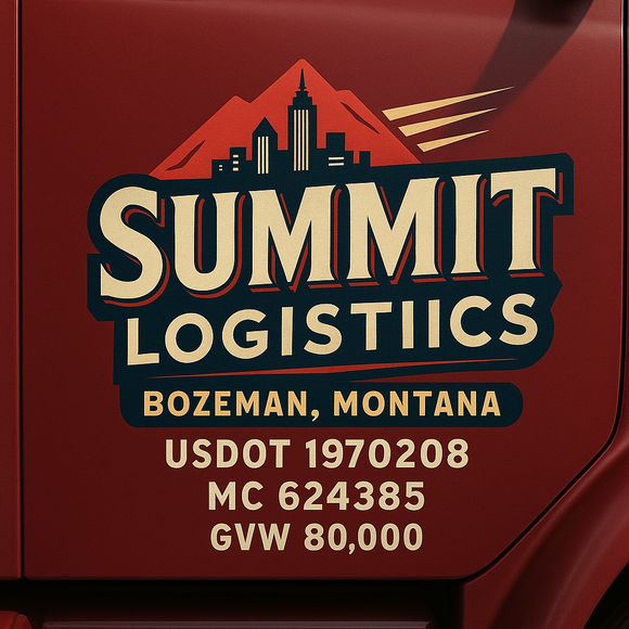 Custom Designed Semi-Truck, Work Truck, Hot Shot, Truck Door Decal Sticker Lettering | Includes Company/Business Name, City, State, USDOT, MC, GVW, CA, KYU Regulation Numbers